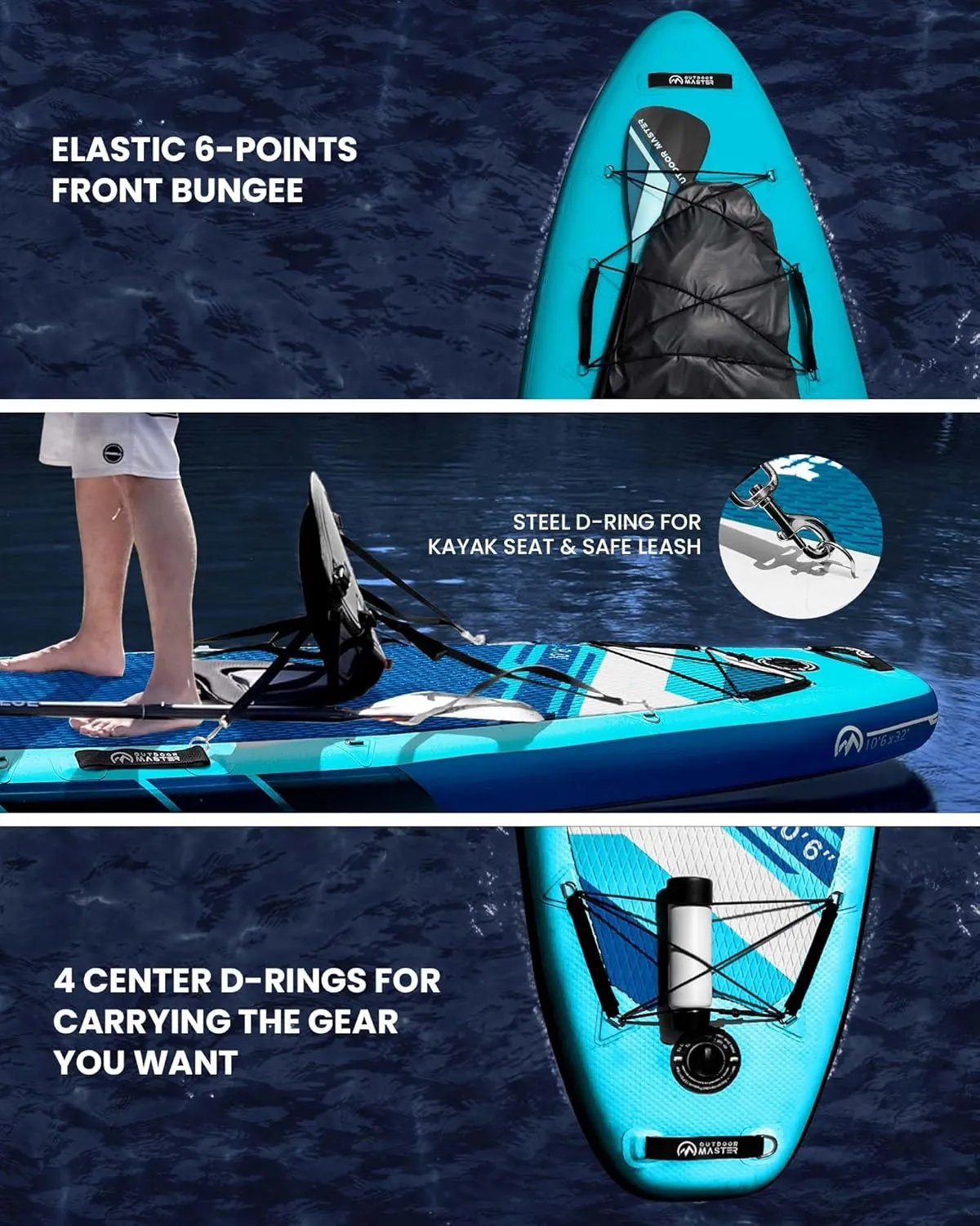 Inflatable Stand Up Paddle Board, Premium OutdoorMaster SUP Board Set with Backpack, Coil Leash, Pump, Paddle, Fins, Kayak Paddle Boards for Adults & Youth