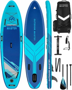 Inflatable Stand Up Paddle Board, Premium OutdoorMaster SUP Board Set with Backpack, Coil Leash, Pump, Paddle, Fins, Kayak Paddle Boards for Adults & Youth