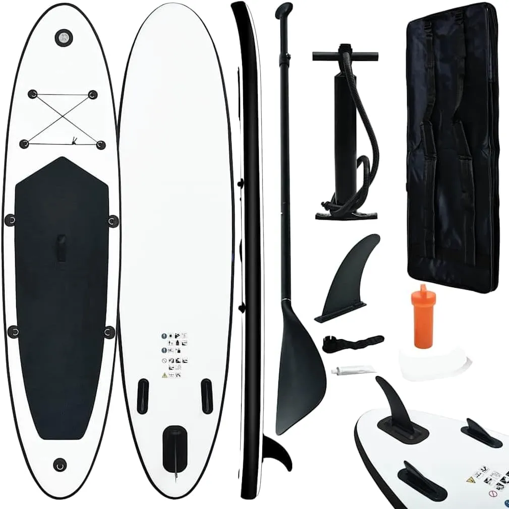 Inflatable Stand-up Paddle Board Set for Adventure and Relaxation, Stable Design with Puncture-Resistant Build, Black and White