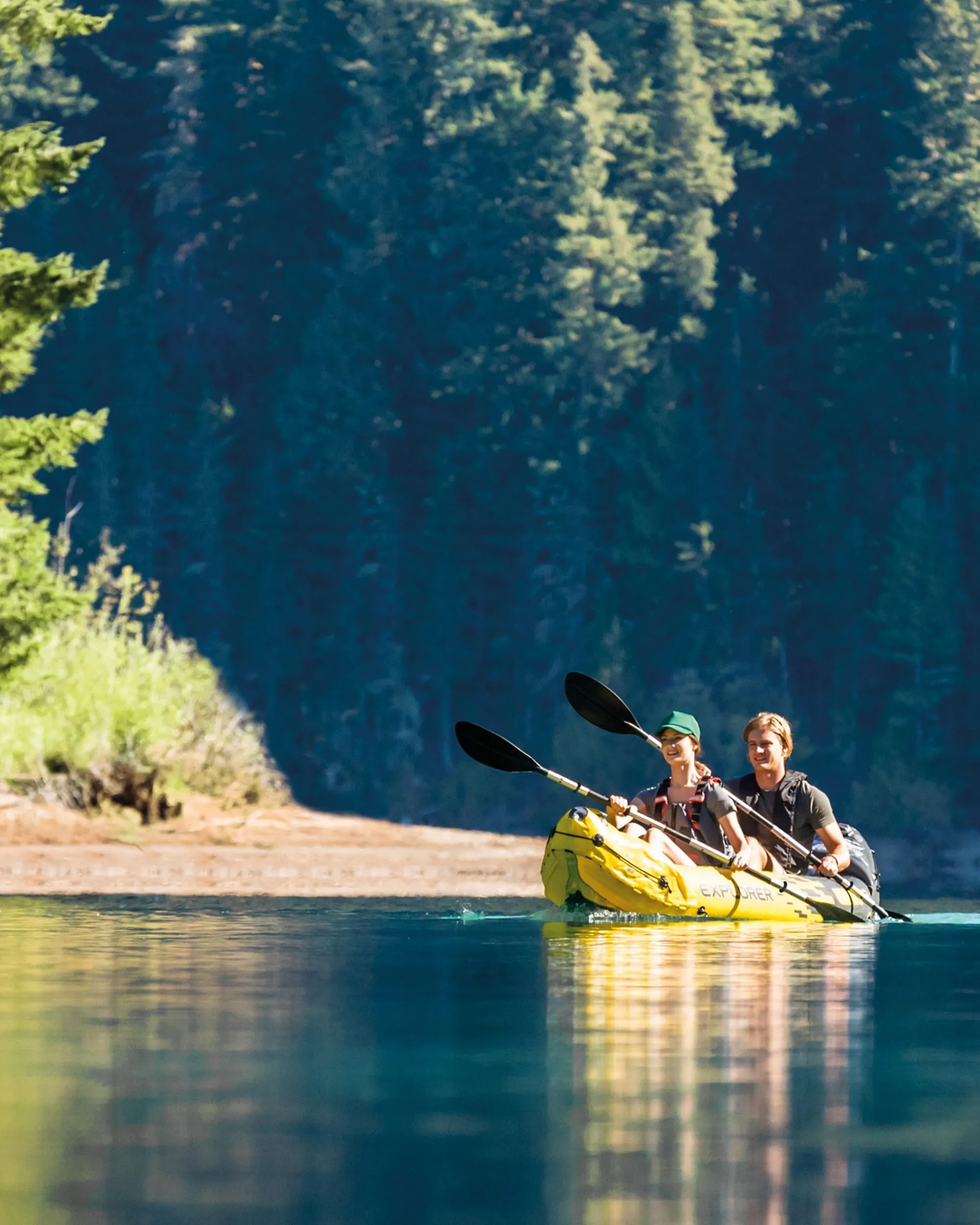 INTEX 68307EP Explorer K2 Inflatable Kayak Set: Includes Deluxe 86in Aluminum Oars and High-Output Pump – SuperStrong PVC – Adjustable Seats with Backrest – 2-Person – 400lb Weight Capacity