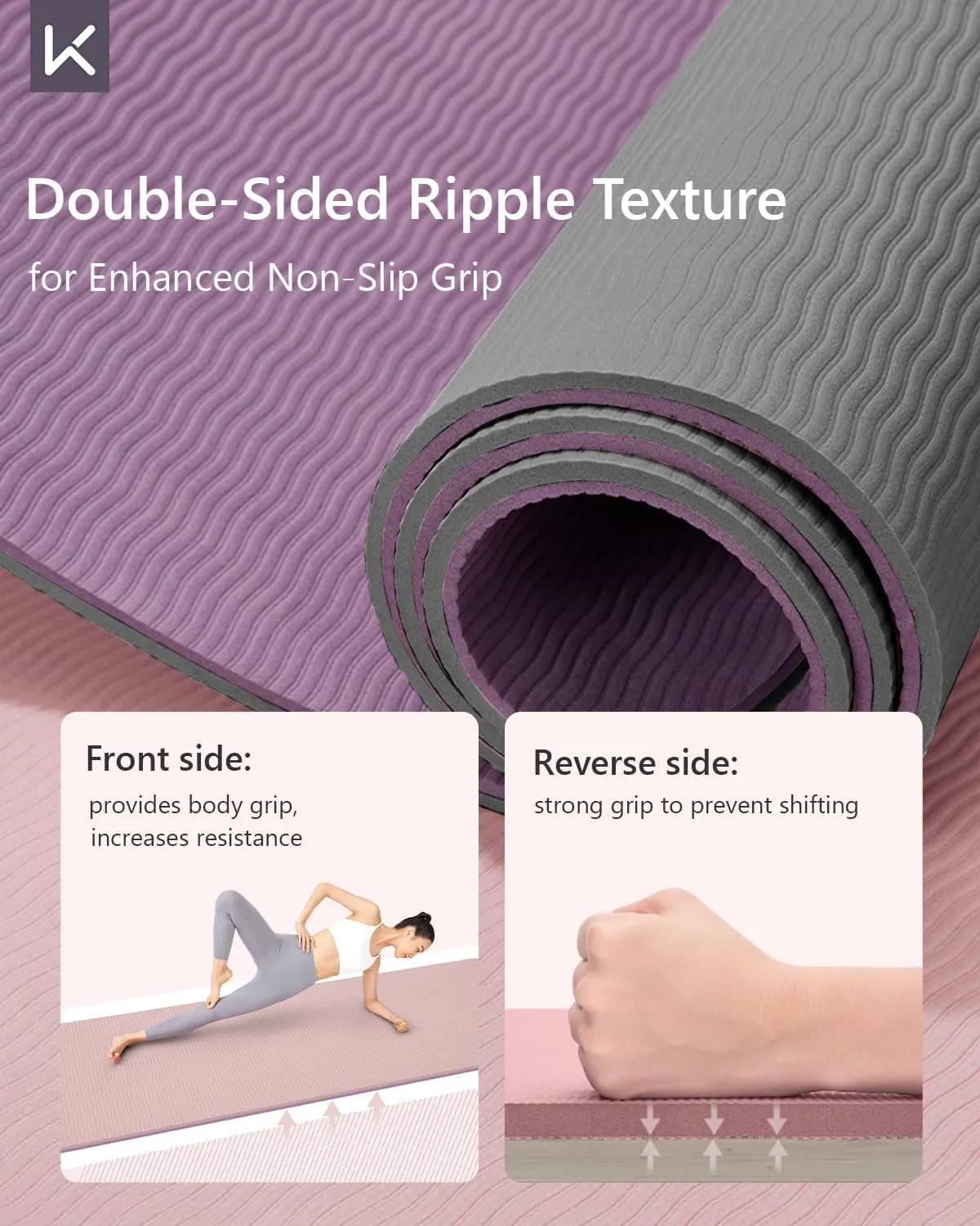 KEEP Yoga Mat Non Slip, Hot Yoga Mat for Women, 72"x24" Double-Color Exercise mat for Home Workout, Premium TPE 7mm Thickened Lightweight Workout Mat for Pilates and Fitness