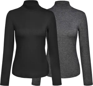 Kindcall Womens Slim Fitted Mock Turtleneck Tops Long Sleeve Lightweight Base Layer Shirts