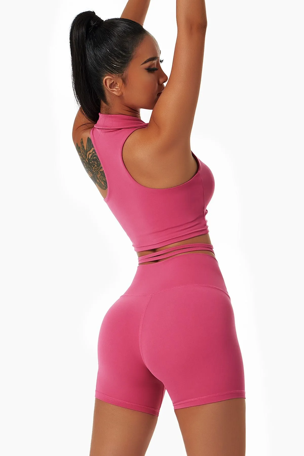 Lapel Ruched Front Tank Tops Built In Bra
