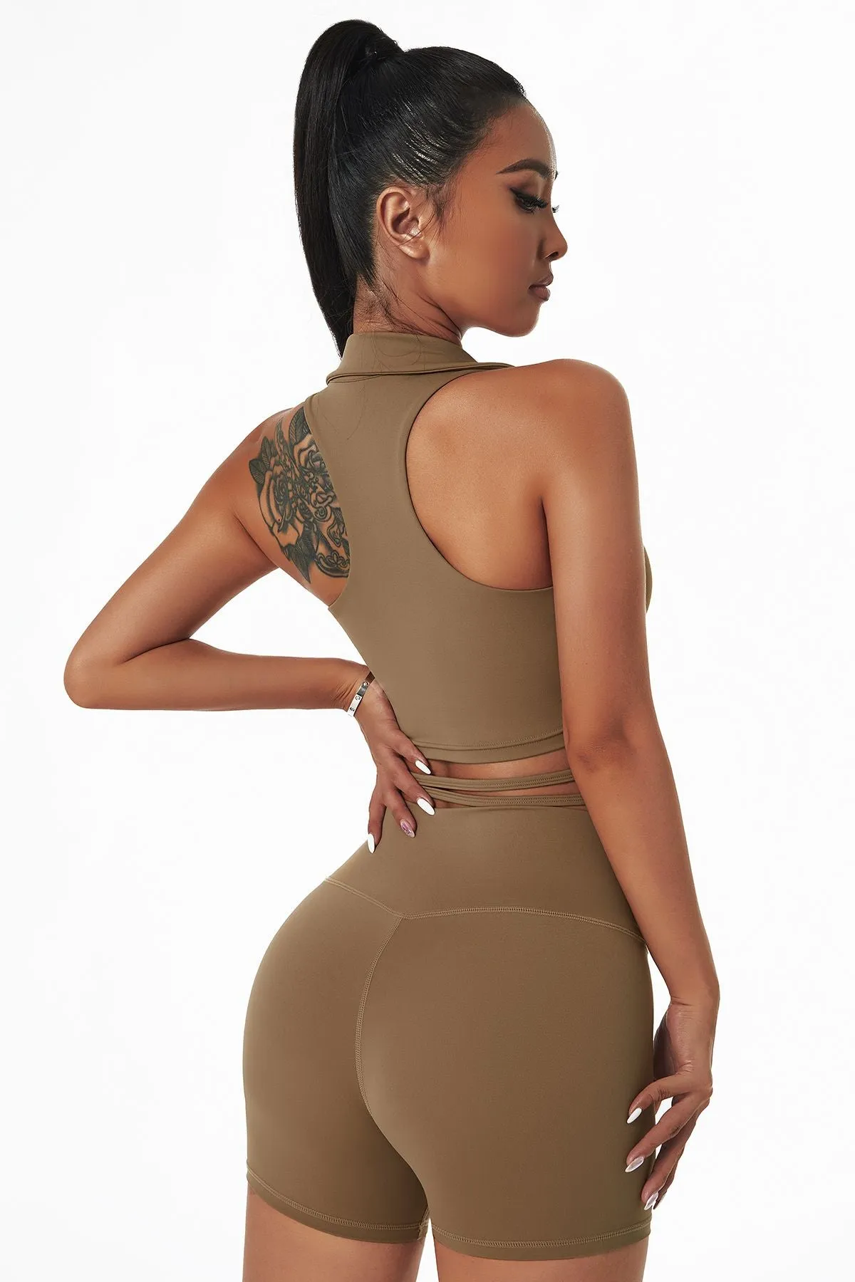 Lapel Ruched Front Tank Tops Built In Bra