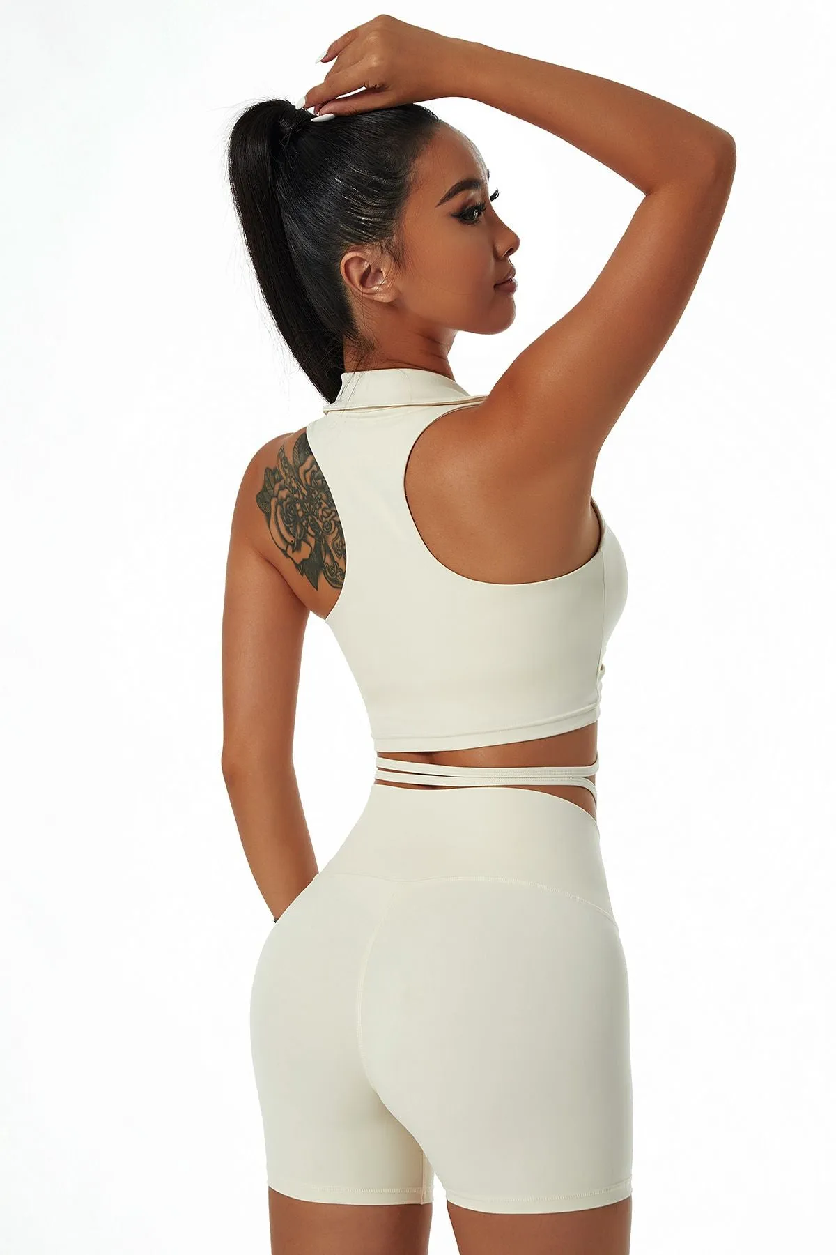 Lapel Ruched Front Tank Tops Built In Bra