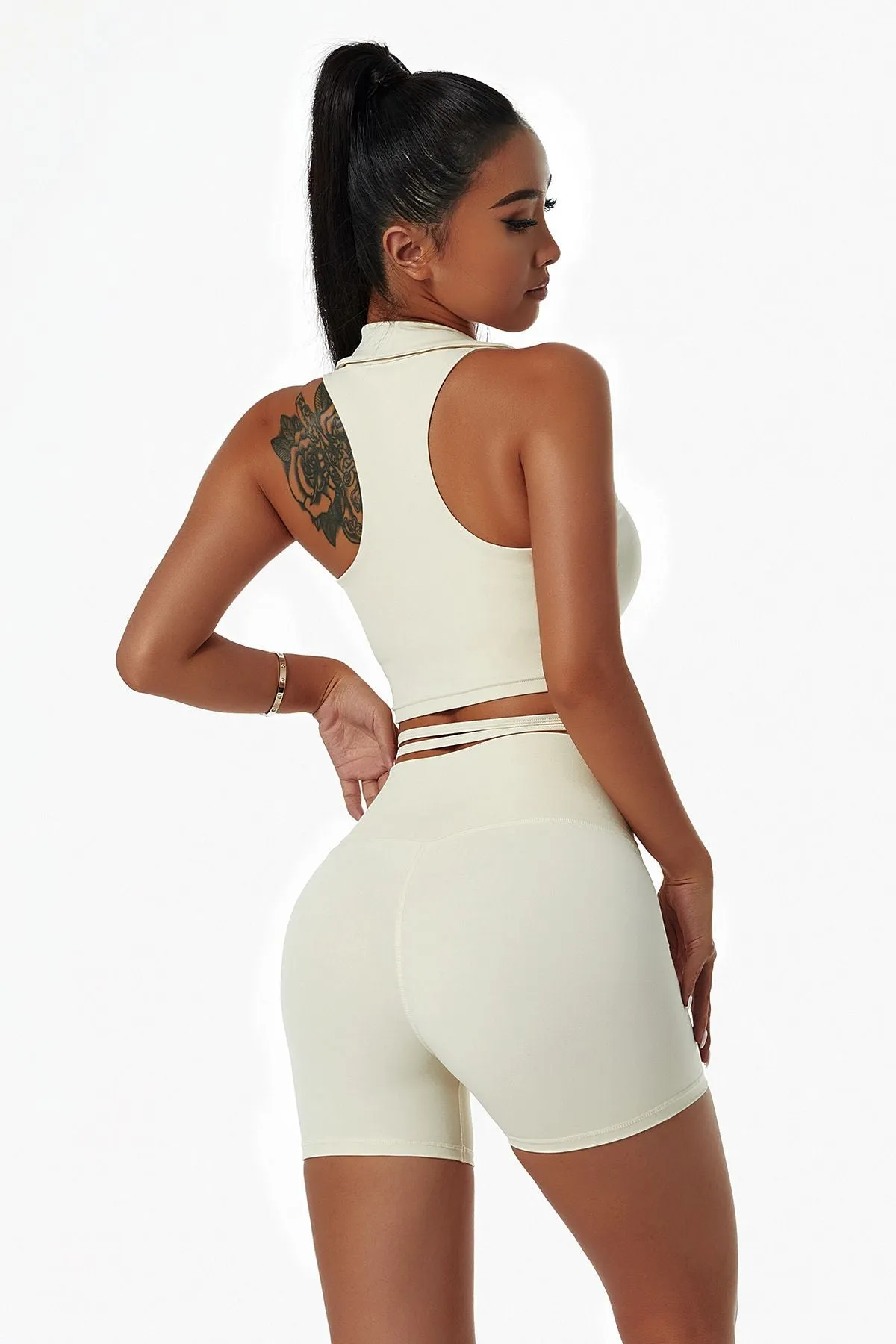 Lapel Ruched Front Tank Tops Built In Bra