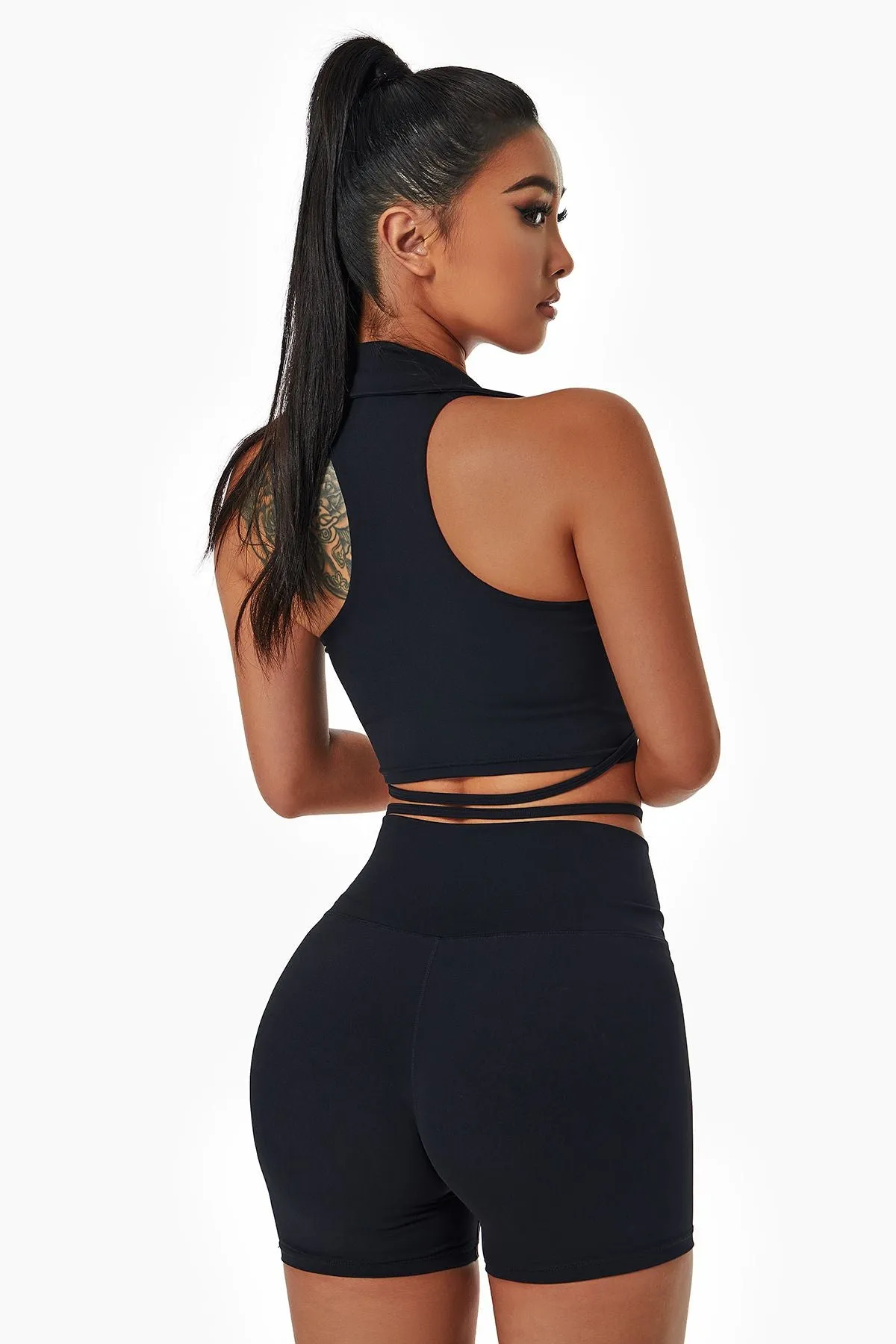 Lapel Ruched Front Tank Tops Built In Bra