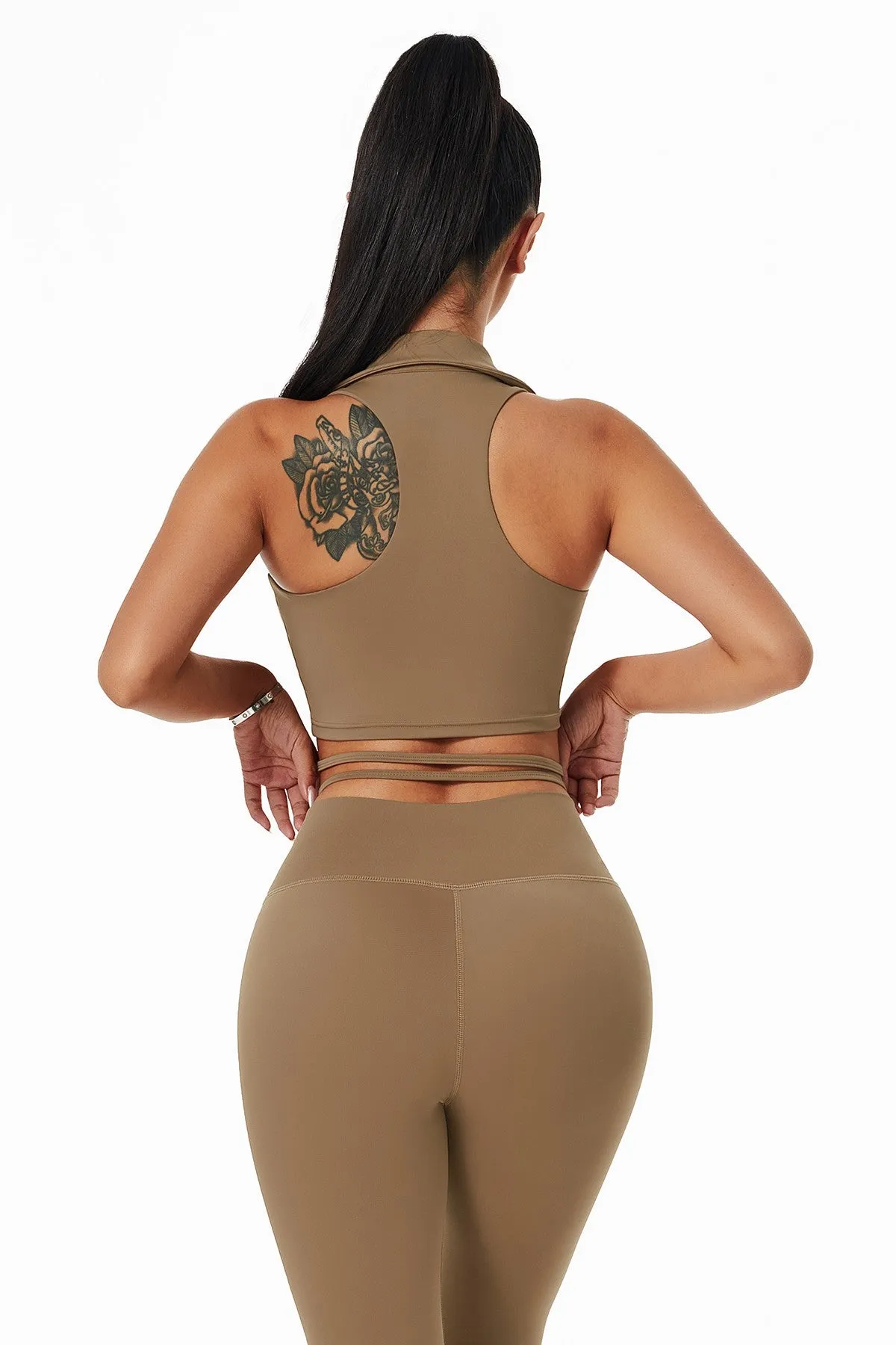 Lapel Ruched Front Tank Tops Built In Bra