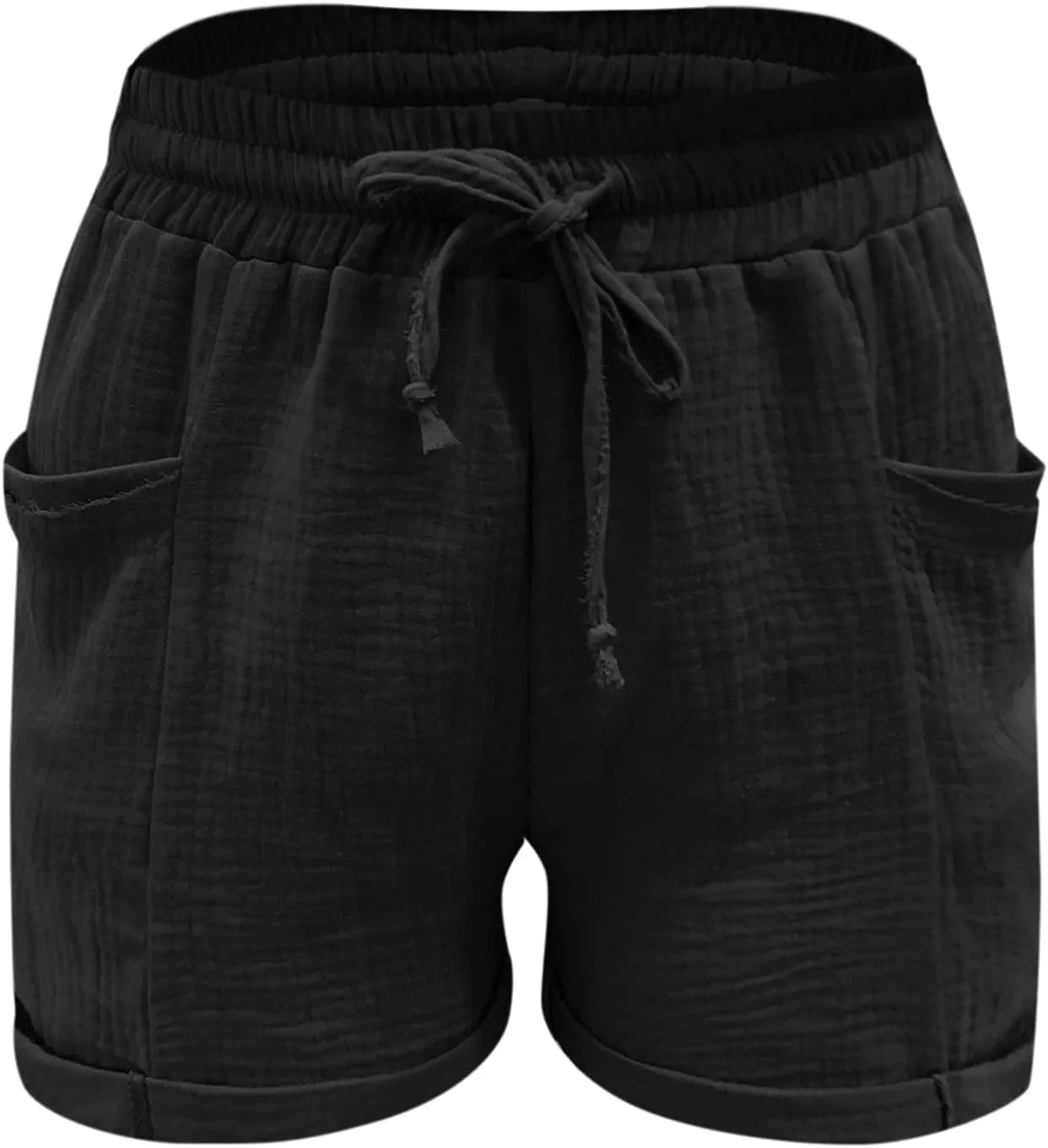 Linen Shorts for Women Summer Casual Loose Shorts Drawstring Elastic Waist Lightweight Bermuda Shorts with Pockets