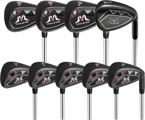 MAZEL Men Golf Iron Set (9PCS) Including 3,4,5,6,7,8,9,Pitching Wedge,Sand Wedge with Steel Shafts for Right Handed Golfers (Right Hand, 3-SW (9PCS),Black)