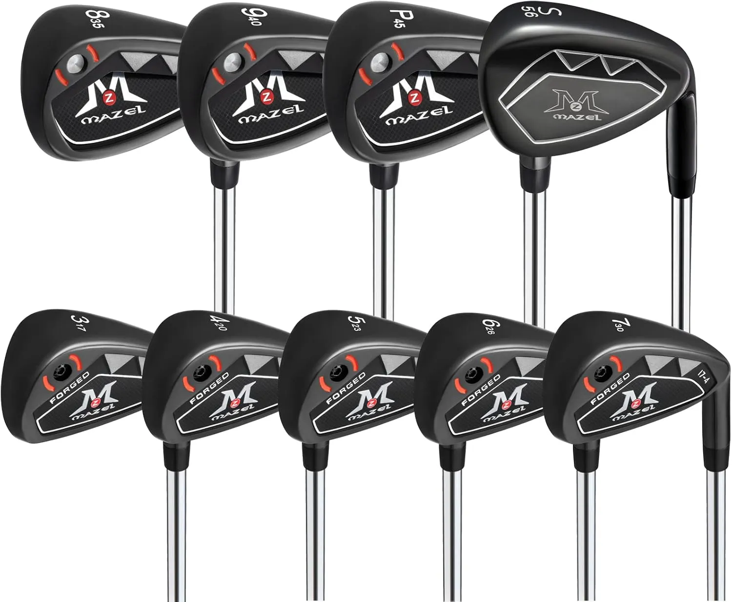 MAZEL Men Golf Iron Set (9PCS) Including 3,4,5,6,7,8,9,Pitching Wedge,Sand Wedge with Steel Shafts for Right Handed Golfers (Right Hand, 3-SW (9PCS),Black)
