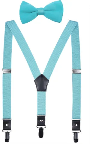 Men's Boys' Suspenders and Bow Tie Set Adjustable with Black Metal Clips