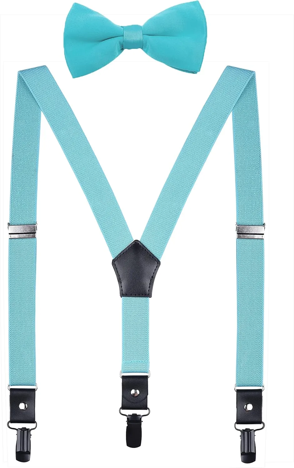 Men's Boys' Suspenders and Bow Tie Set Adjustable with Black Metal Clips