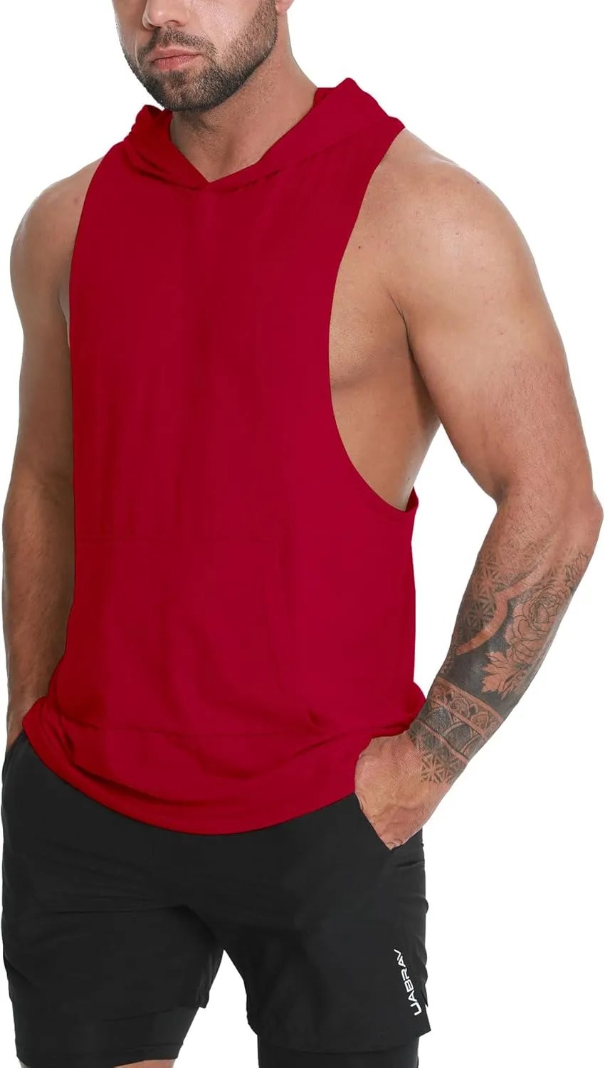 Men's Workout Hooded Tank Tops Sleeveless Gym Hoodie Shirt Bodybuilding Muscle Cut Off T Shirt