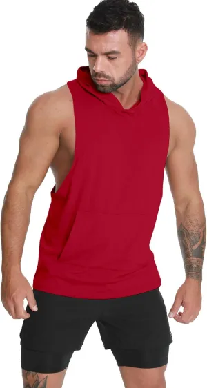 Men's Workout Hooded Tank Tops Sleeveless Gym Hoodie Shirt Bodybuilding Muscle Cut Off T Shirt