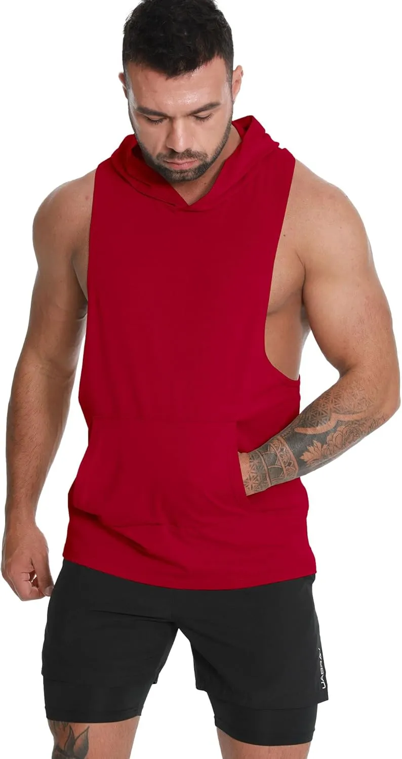 Men's Workout Hooded Tank Tops Sleeveless Gym Hoodie Shirt Bodybuilding Muscle Cut Off T Shirt