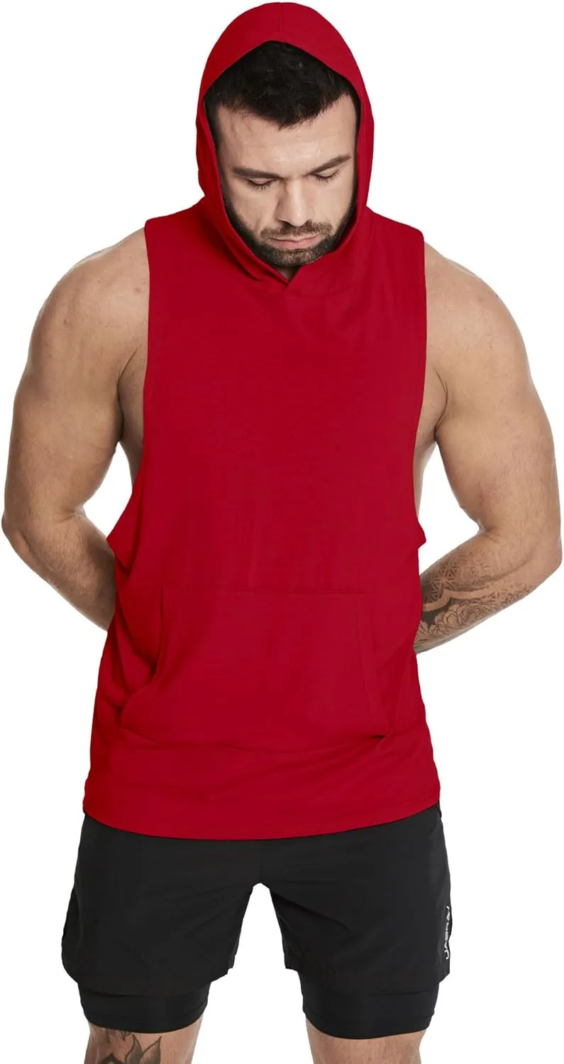 Men's Workout Hooded Tank Tops Sleeveless Gym Hoodie Shirt Bodybuilding Muscle Cut Off T Shirt