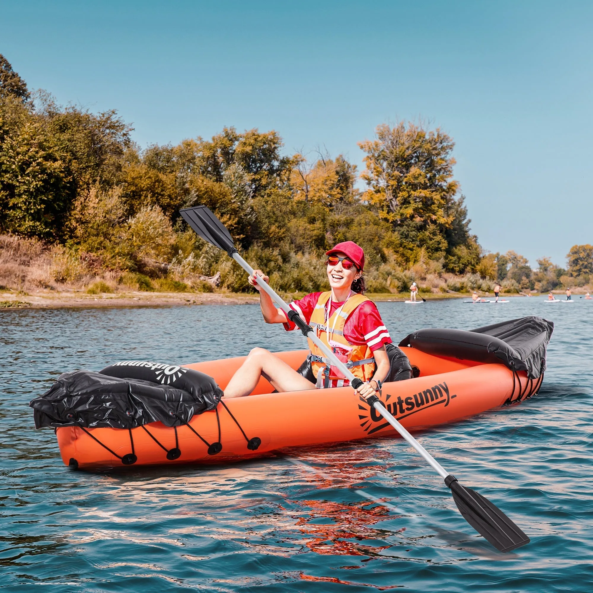 Orange 2 Seater Inflatable Canoeing / Kayak