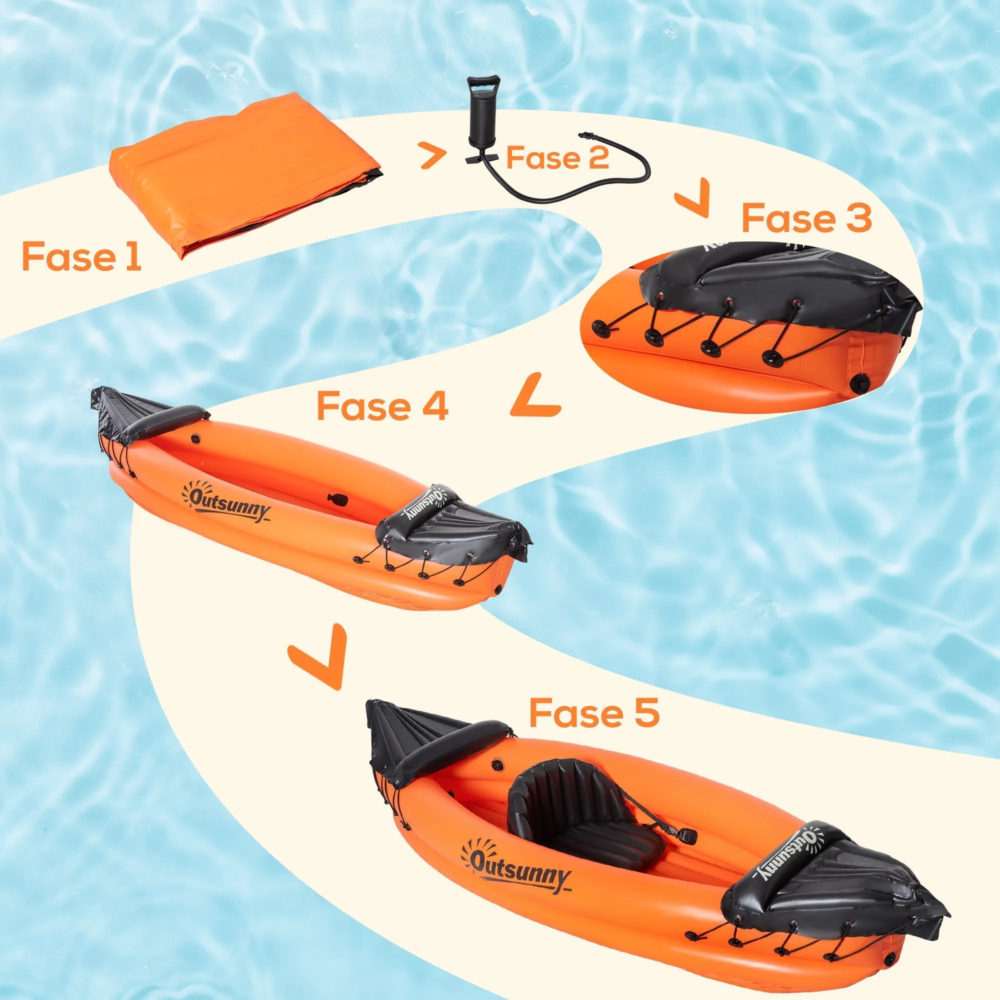 Orange 2 Seater Inflatable Canoeing / Kayak