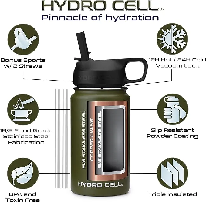 Personalized  HYDRO CELL Stainless Steel Insulated Water Bottle with Straw - For Cold & Hot Drinks 14oz