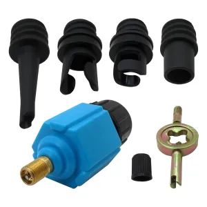 Premium 4 in 1 inflatable Pump Air Valve Converter Adapter with 4 Air Valve Nozzles for Inflatable Boat, Stand Up Paddle Board, Inflatable Bed - Blue