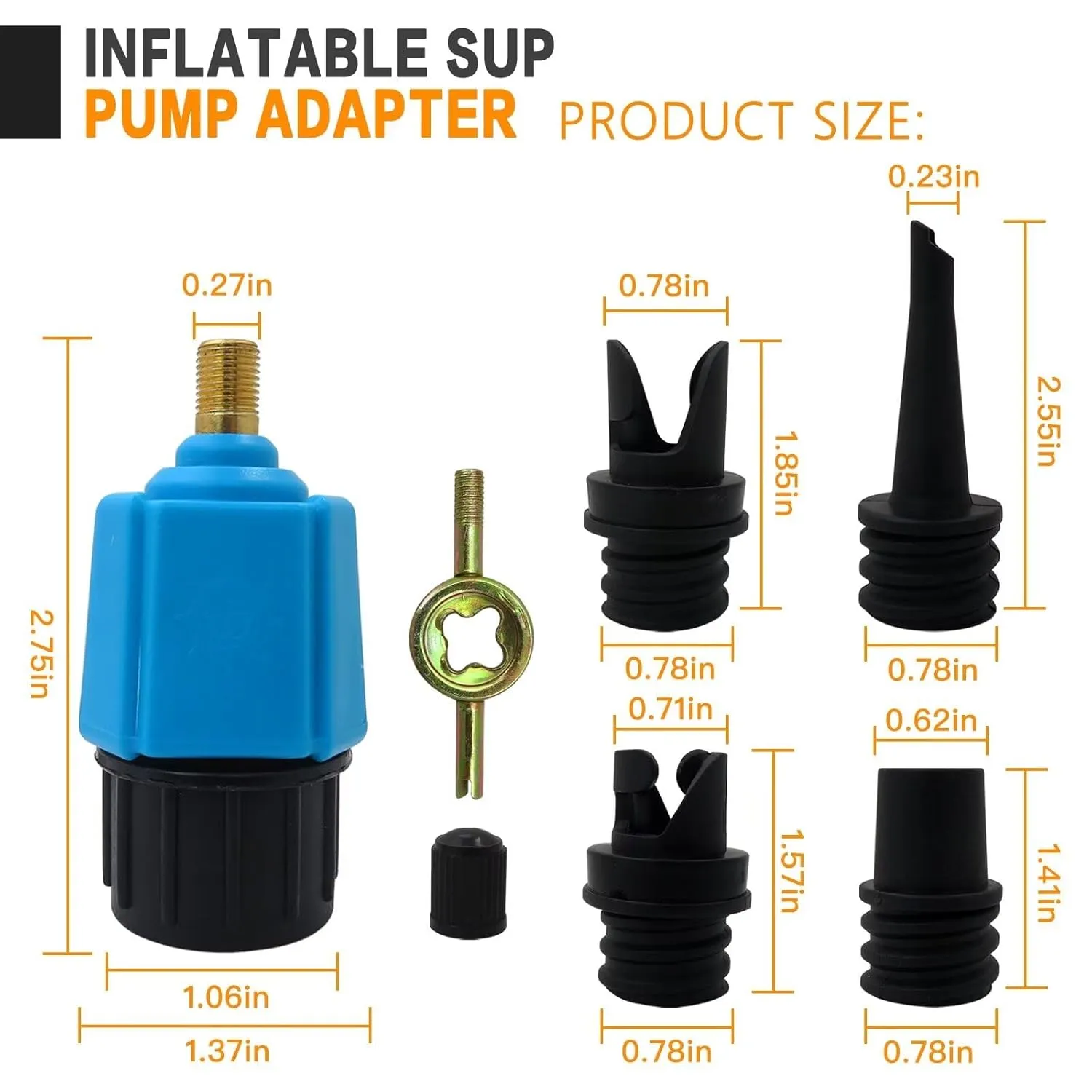 Premium 4 in 1 inflatable Pump Air Valve Converter Adapter with 4 Air Valve Nozzles for Inflatable Boat, Stand Up Paddle Board, Inflatable Bed - Blue