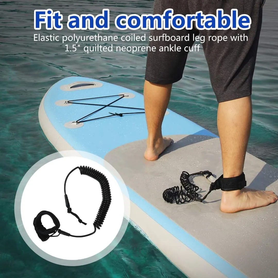 Premium Stand UP Paddle Board 10FT SUP Leash 5mm Coiled Spring Leg Rope Leash - Black