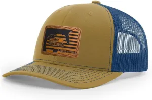 Richardson American Gulf Hat, Trucker Style Mesh Back Cap with Custom Laser Engraved Leather Patch