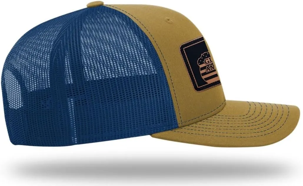 Richardson American Gulf Hat, Trucker Style Mesh Back Cap with Custom Laser Engraved Leather Patch