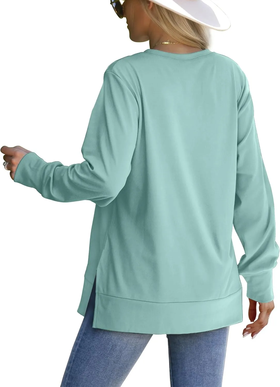 Saloogoe Sweatshirt for women Side Split Fall Fashion 2025 Long Sleeve Shirts Trending Now