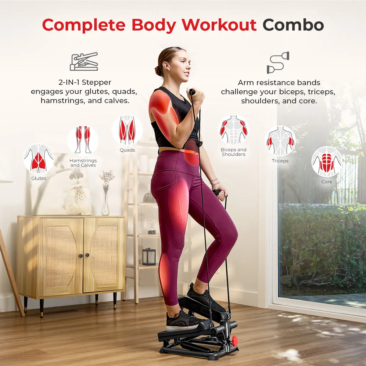 Smart Advanced Stair Exercise Stepper with Exercise Bands