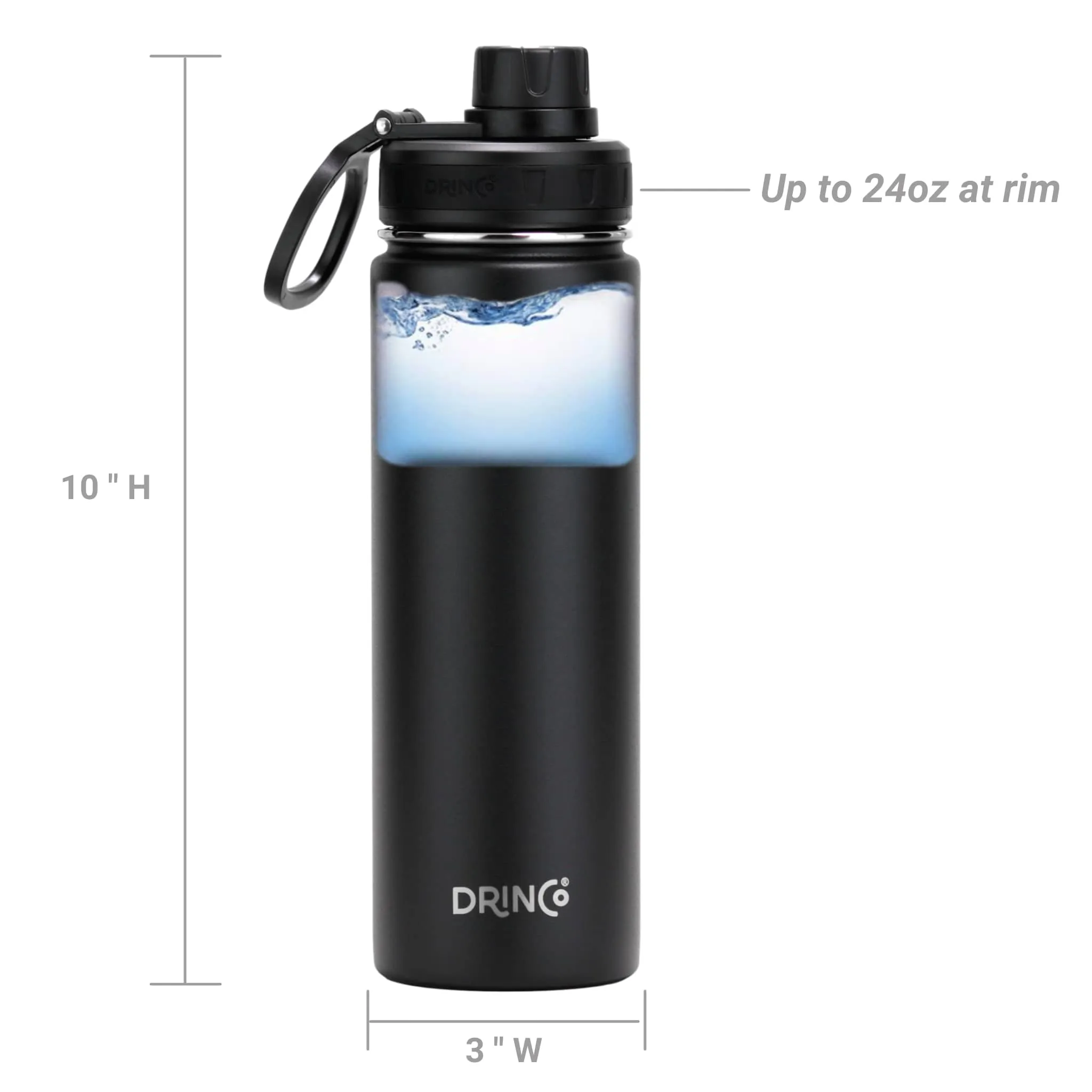 Stainless Steel Sport Water Bottle - Black