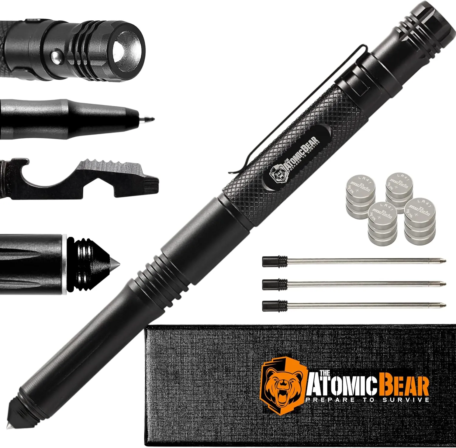 Tactical Pen  Self Defense Pen & Multi-tool Pen - Flashlight Survival Pen for Men & Women - Tactical Gear & Gift - Military EDC Pen   Glass Breaker   Bottle Opener  3 Ink Refills   12 Batteries