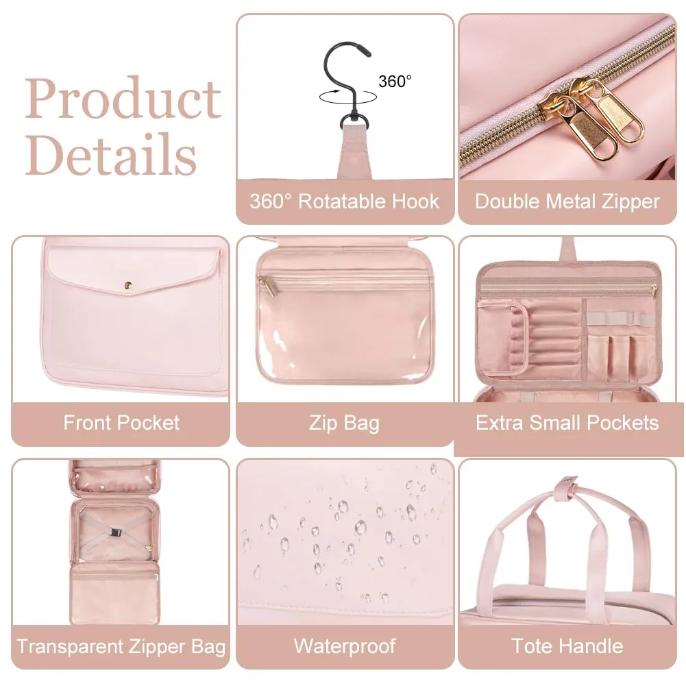Travel cosmetic bag, toiletry bag, travel wash bag, waterproof toiletry bag for hanging Foldable wash bag cosmetic bag large with 360° rotating hooks