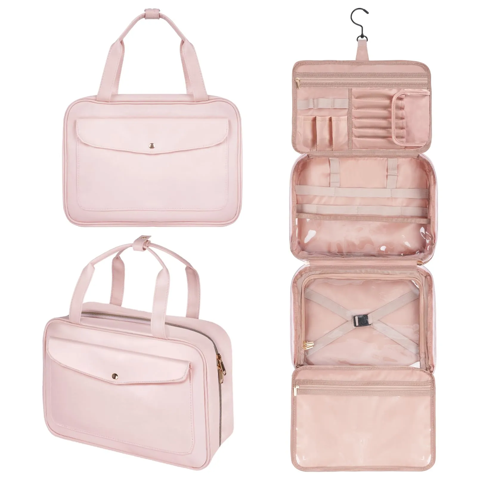 Travel cosmetic bag, toiletry bag, travel wash bag, waterproof toiletry bag for hanging Foldable wash bag cosmetic bag large with 360° rotating hooks
