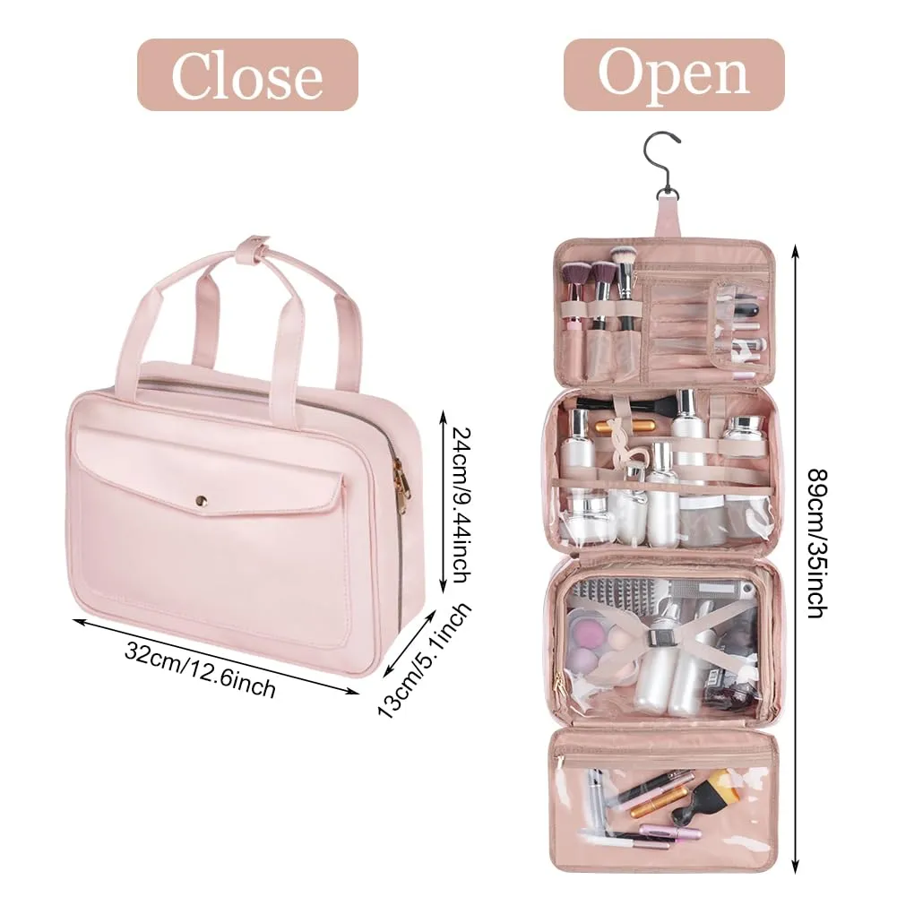 Travel cosmetic bag, toiletry bag, travel wash bag, waterproof toiletry bag for hanging Foldable wash bag cosmetic bag large with 360° rotating hooks