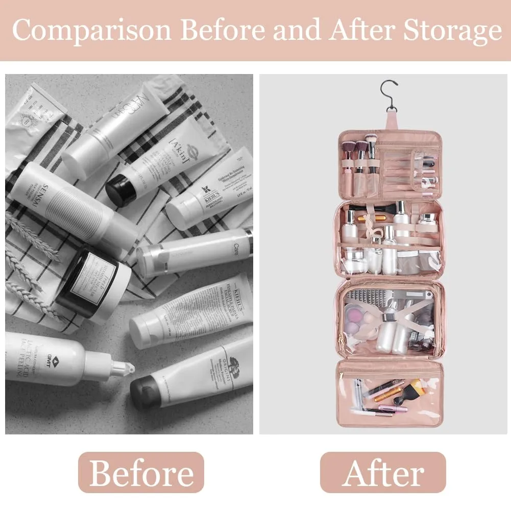Travel cosmetic bag, toiletry bag, travel wash bag, waterproof toiletry bag for hanging Foldable wash bag cosmetic bag large with 360° rotating hooks