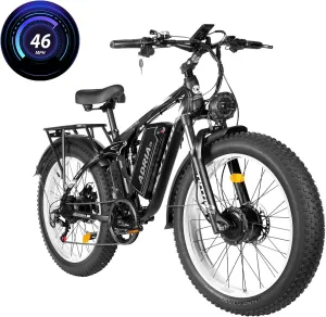 TUTTIO Electric-Bike for Adults-Men, Dual-Motor-Ebike 40-46MPH-Hunting-Ebike, 52V 30AH Long Range Dirtbike, 26" Fat-Tire-Electric-Bicycle, Full Suspension Mountain Bike for Off-Road Snow Sand