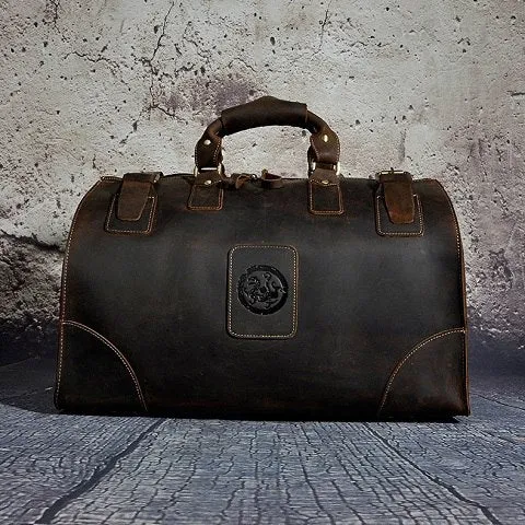 Vintage Luggage Travel Duffle Bags Man Genuine Leather Traveling Bag High Quality 18" Large