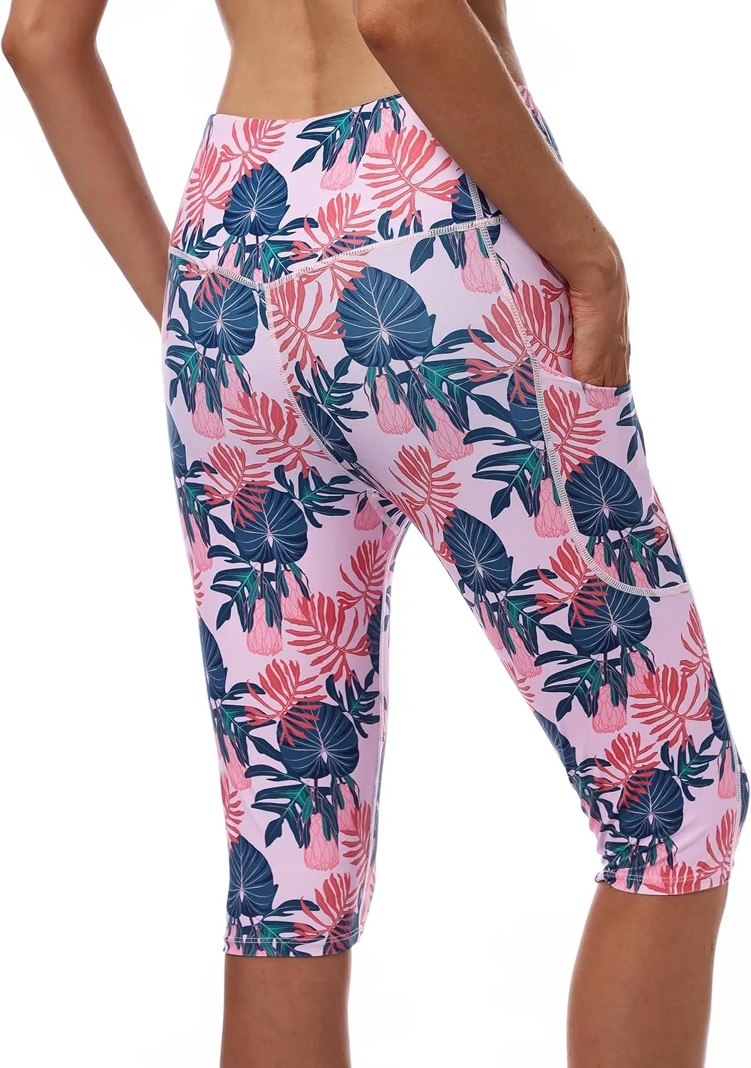 Womens UPF50  Swim Capris High Waisted Swim Pants Tummy Control Knee Length Long Swim Shorts with Pockets Quick Dry