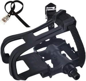 YBEKI Professional Bike Pedals with Adjustable Toe Clips & Straps | Dual Sealed Bearings for 360 Smooth Ride | Lightweight Alloy-Composite Pedals for Spin, Peloton, Schwinn, Road & Mountain Bikes