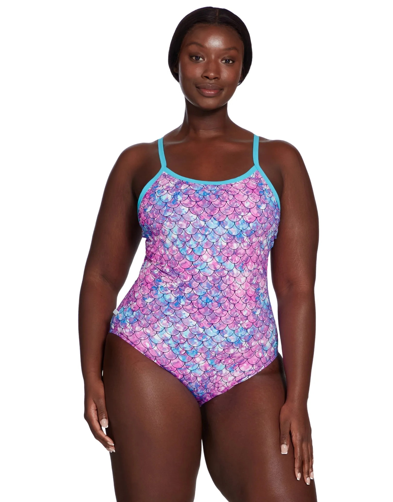 Zoggs Sirene Sparkle Thermal Ecofeel Strikeback Swimsuit - Aqua/Pink
