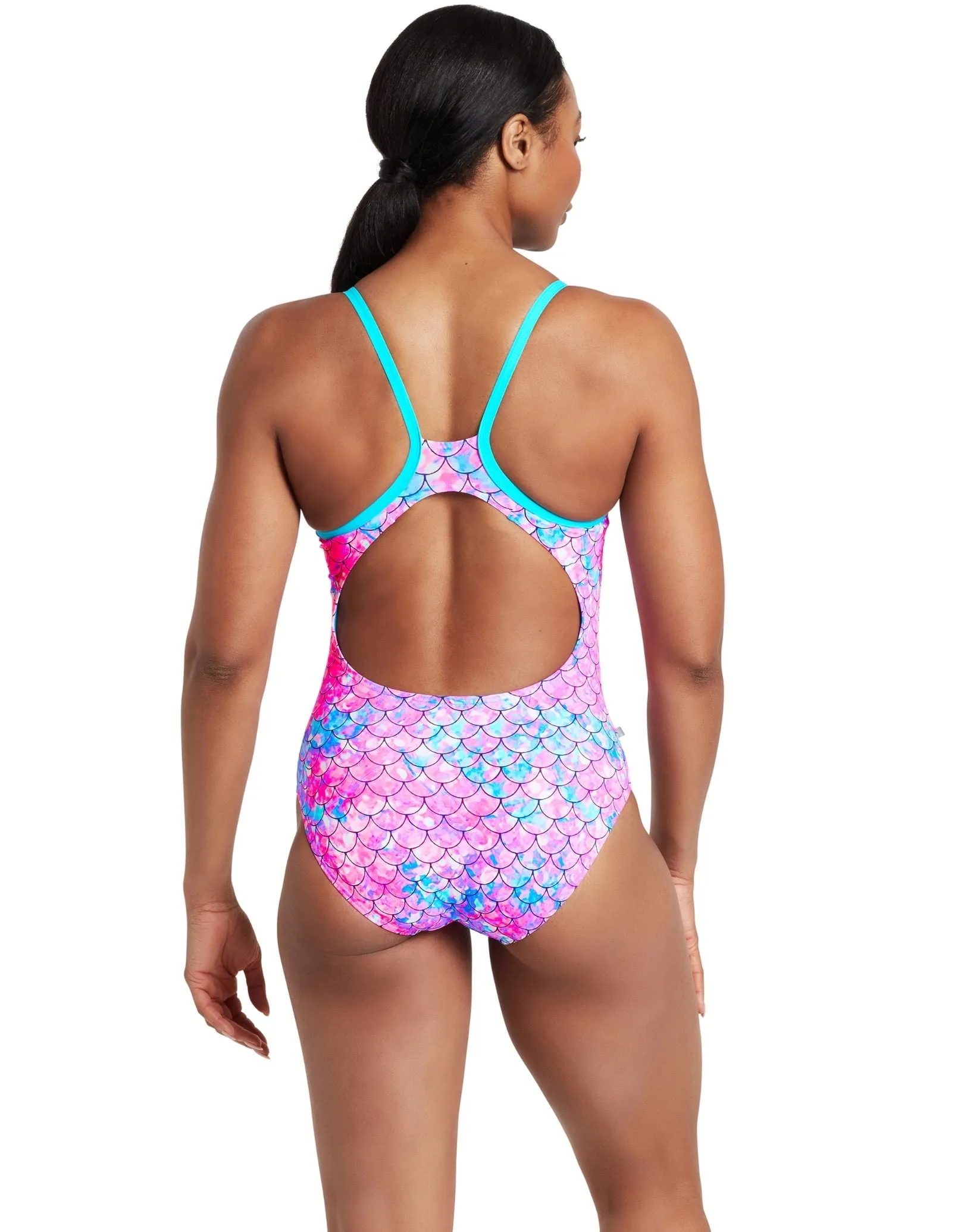 Zoggs Sirene Sparkle Thermal Ecofeel Strikeback Swimsuit - Aqua/Pink