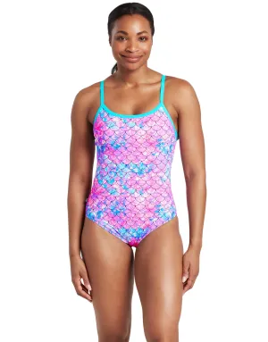 Zoggs Sirene Sparkle Thermal Ecofeel Strikeback Swimsuit - Aqua/Pink